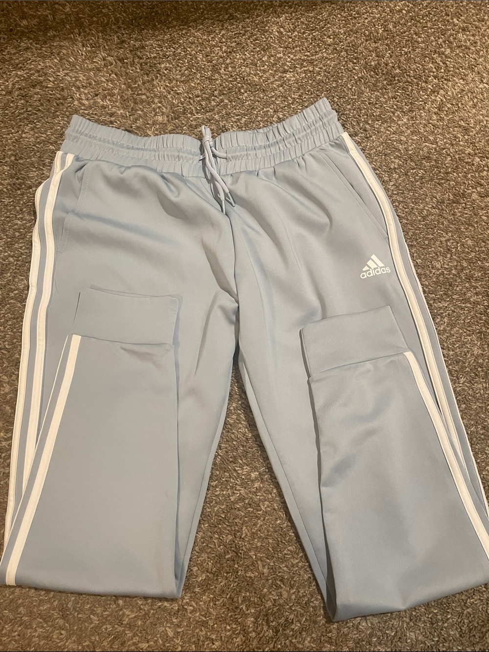 Adidas Light Blue Track Pants with Side Stripes